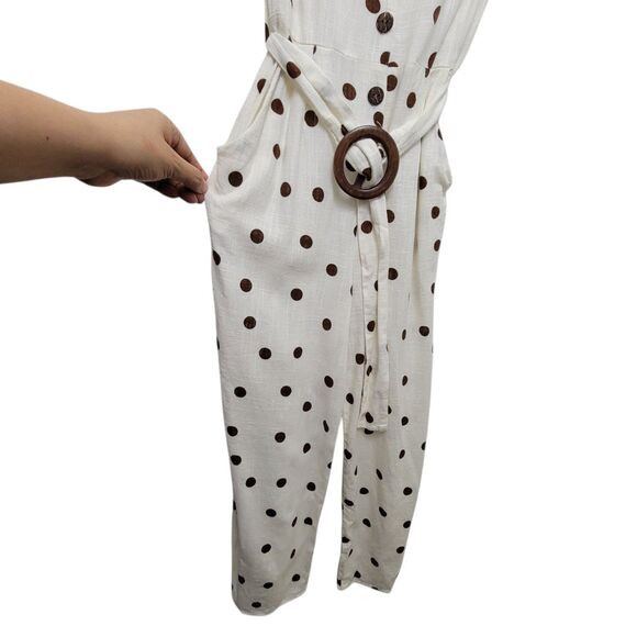 Monteau Semi Sheer Linen Blend Brown V-Neckline Polka Dot Crop Jumper Size XS - Picture 7 of 12